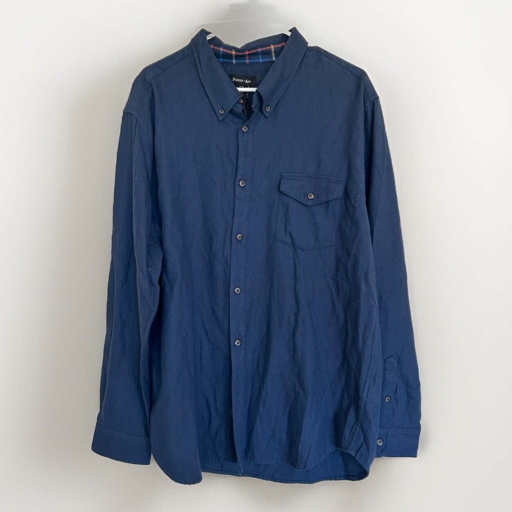 Porter‎ Ash NWT Cotton Cashmere Button Front Shirt XL Collared Navy Blue Soft
